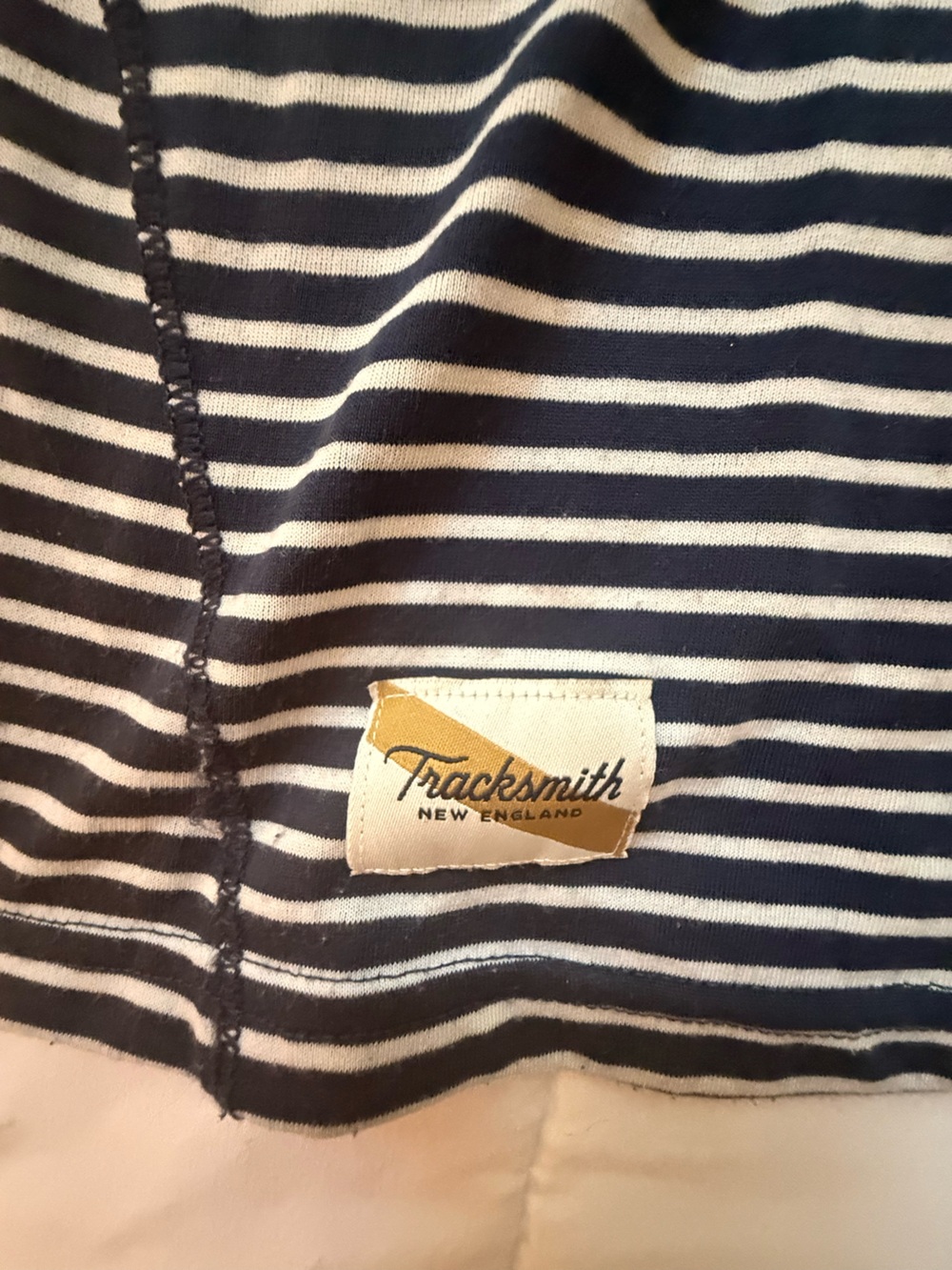 Tracksmith Cannonball Run Blue and White Striped Long Sleeve Crew - Picture 2 of 8